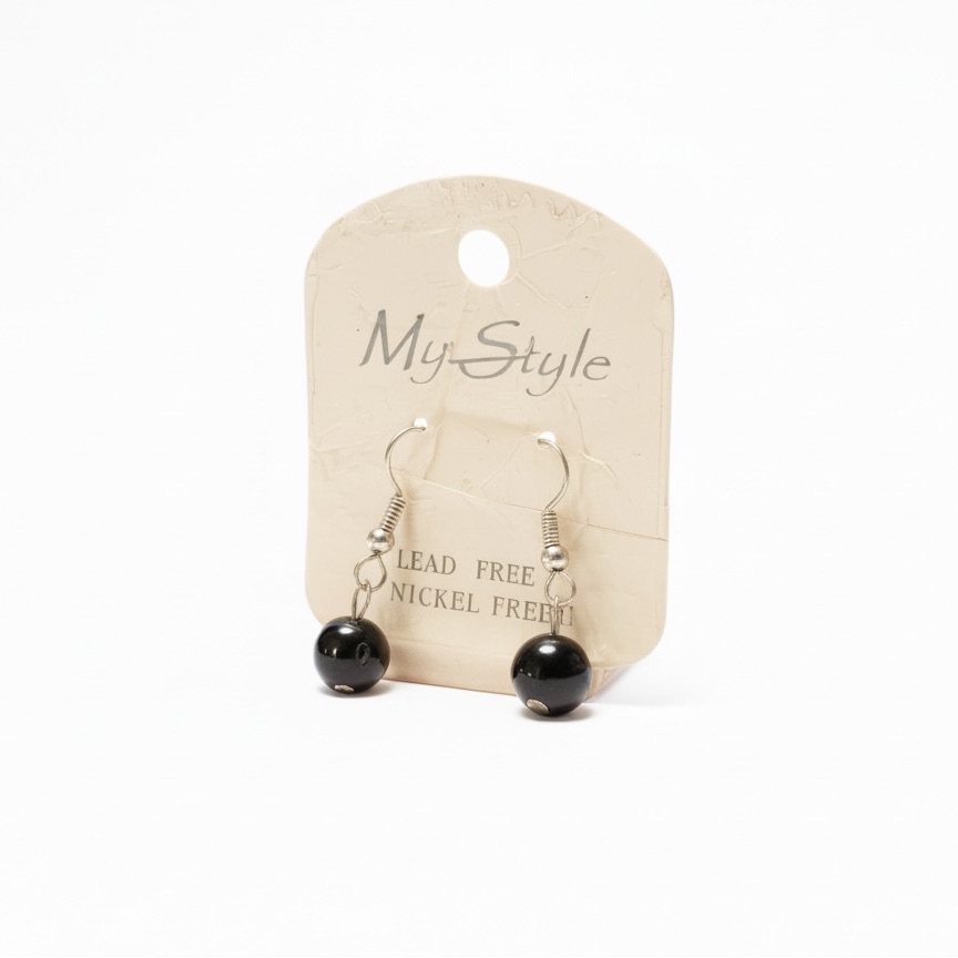 Black Beaded Drop Earrings 6$